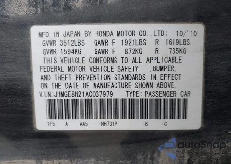 2010 Honda Fit z USA, uszkodzony, nr VIN JHMGE8H21AC037979